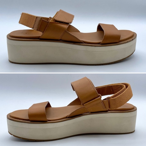 Everlane The Leather Platform Sandal Golden Brown Tan Ankle Strap White Velcro 6 - Picture 12 of 16